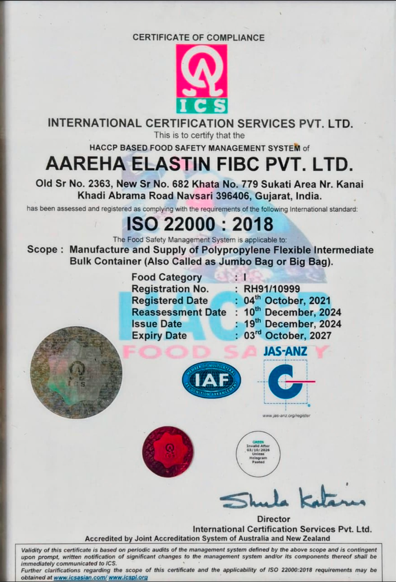 ISO-22000-2018 certificate